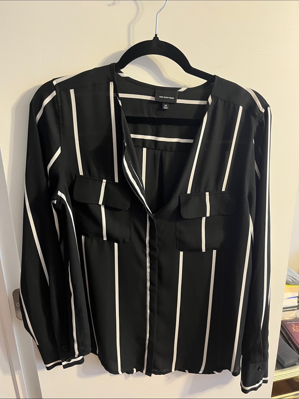 Black and White Vertical Stripe Women's Blouse
